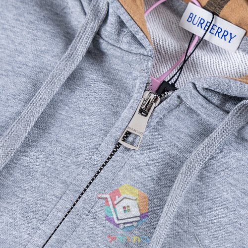 קפוצ'ון Burberry עם רוכסן וברדס משובץ, אפור, שחור 17