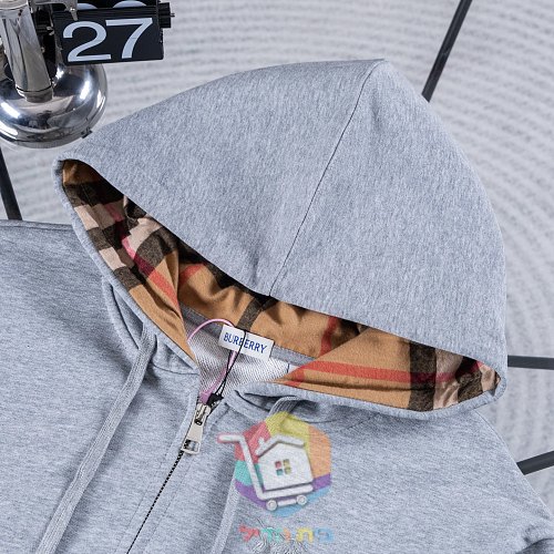 קפוצ'ון Burberry עם רוכסן וברדס משובץ, אפור, שחור 18