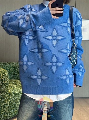 סוודר Louis Vuitton עם דוגמת לוגו בולטת, תכלת, כחול 14