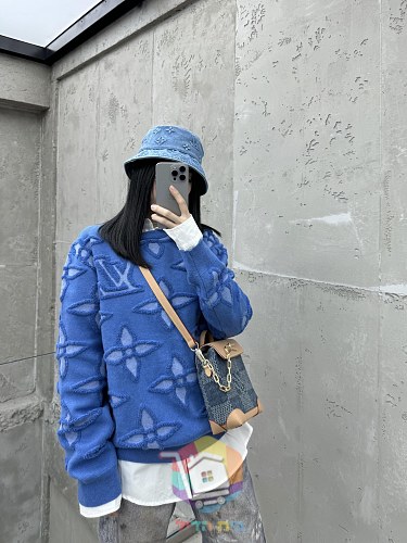סוודר Louis Vuitton עם דוגמת לוגו בולטת, תכלת, כחול 17