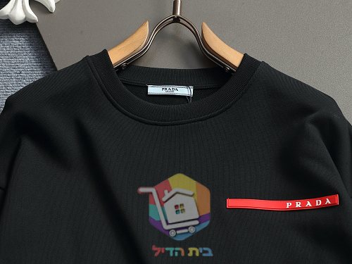 סווטשירט Prada עם לוגו משולש, שחור, לבן 10