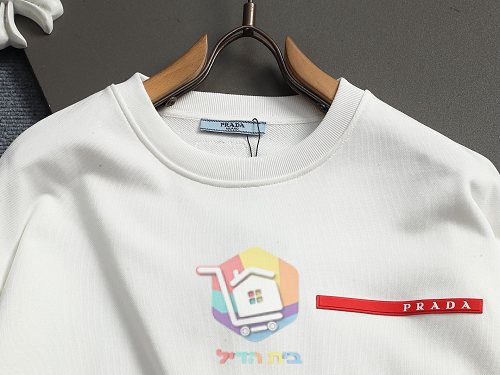 סווטשירט Prada עם לוגו משולש, שחור, לבן 22