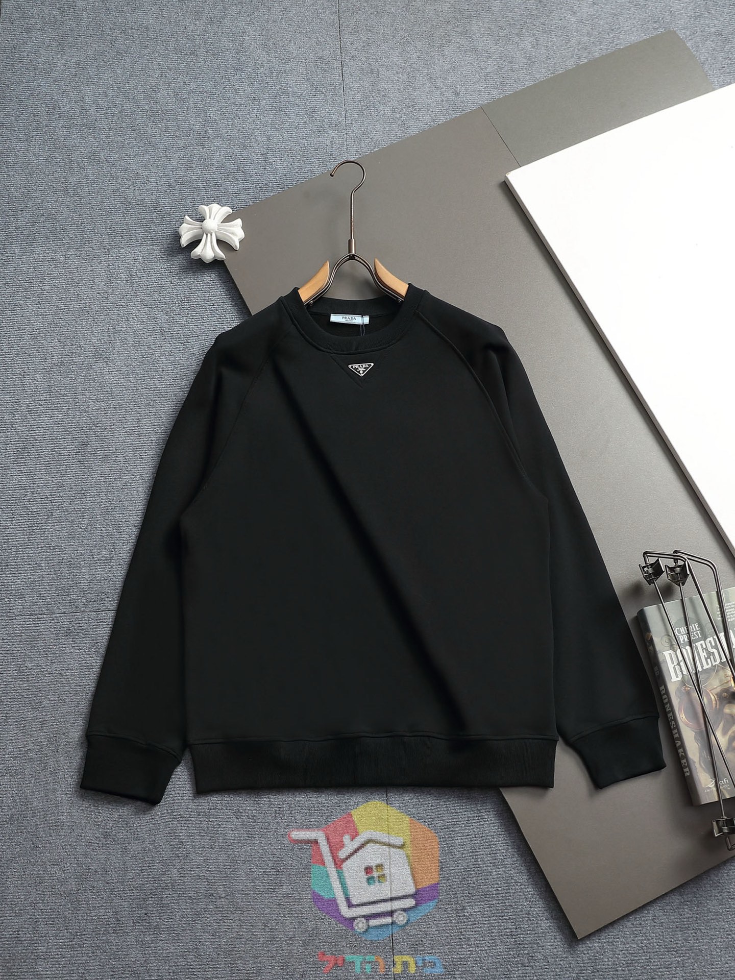סווטשירט Prada Technical Cotton שחור, לבן, אפור