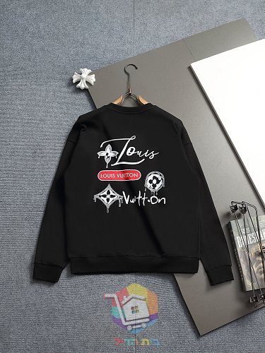 סווטשירט Louis Vuitton עם הדפס, שחור, לבן 9