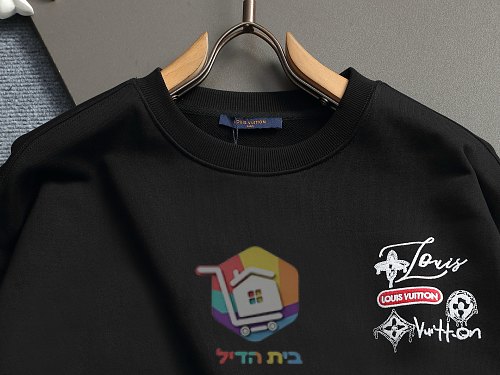 סווטשירט Louis Vuitton עם הדפס, שחור, לבן 10
