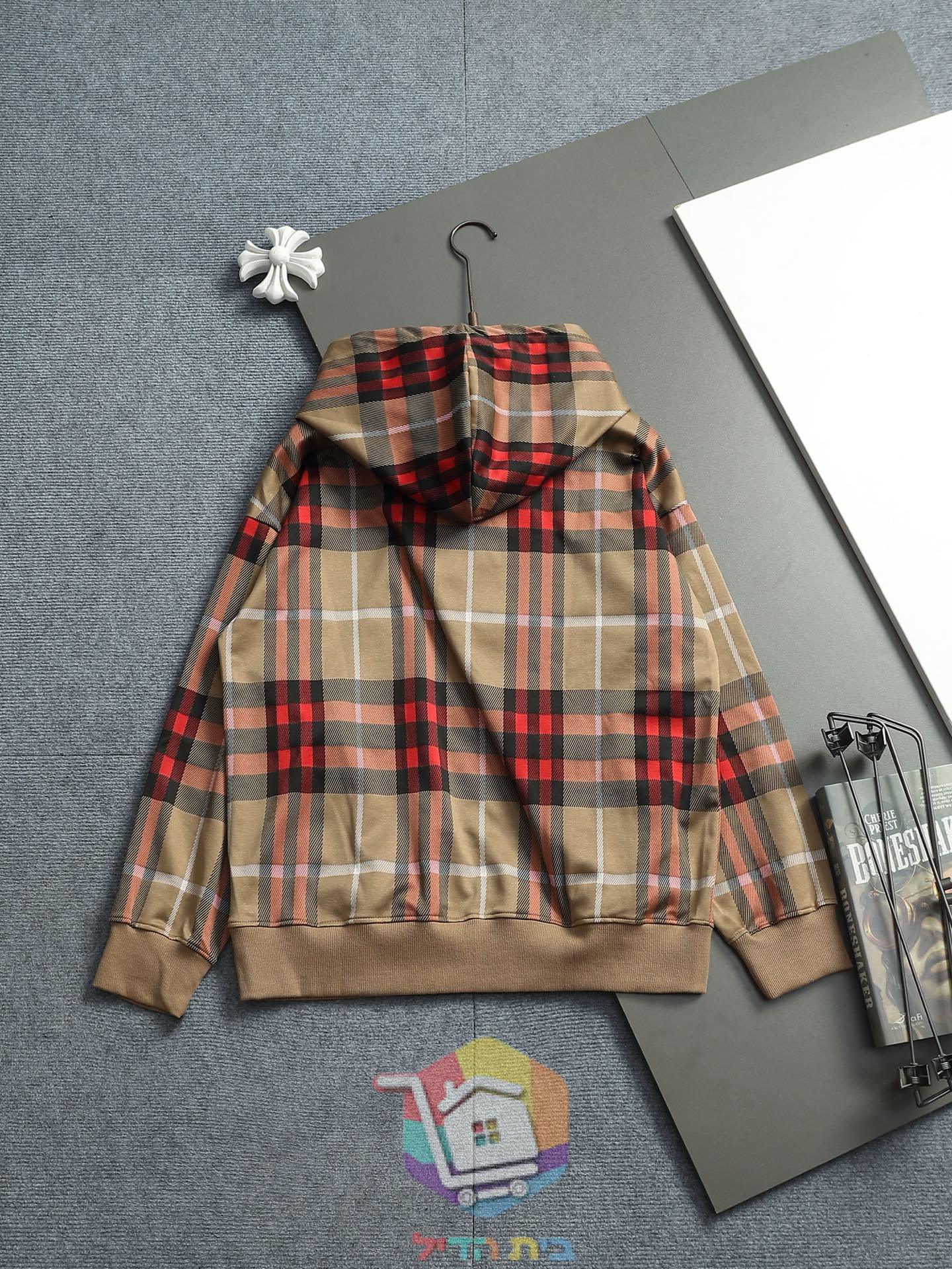 קפוצ'ון Burberry משובץ, בז', אפור