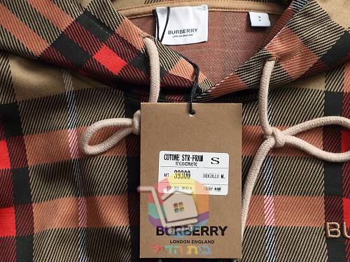 קפוצ'ון Burberry משובץ, בז', אפור 5