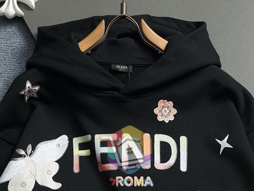 קפוצ'ון Fendi עם הדפס פרחוני שחור, לבן, אפור 10