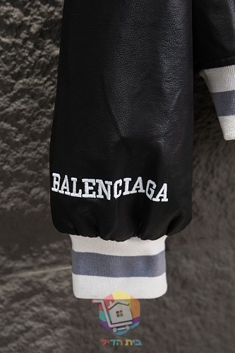 ג'קט עור Balenciaga שחור עם שוליים לבנים 6
