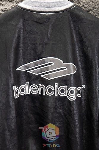 ג'קט עור Balenciaga שחור עם שוליים לבנים 8