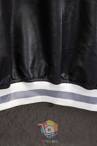 ג'קט עור Balenciaga שחור עם שוליים לבנים 14