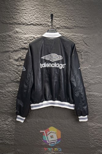 ג'קט עור Balenciaga שחור עם שוליים לבנים 17