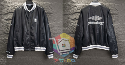 ג'קט עור Balenciaga שחור עם שוליים לבנים 19