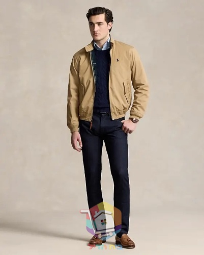 ג'קט Harrington של Polo Ralph Lauren עם בטנה משובצת, כחול כהה, חום בהיר 17