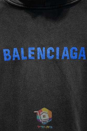קפוצ'ון Balenciaga בשטיפה ישנה עם לוגו כחול, שחור 5