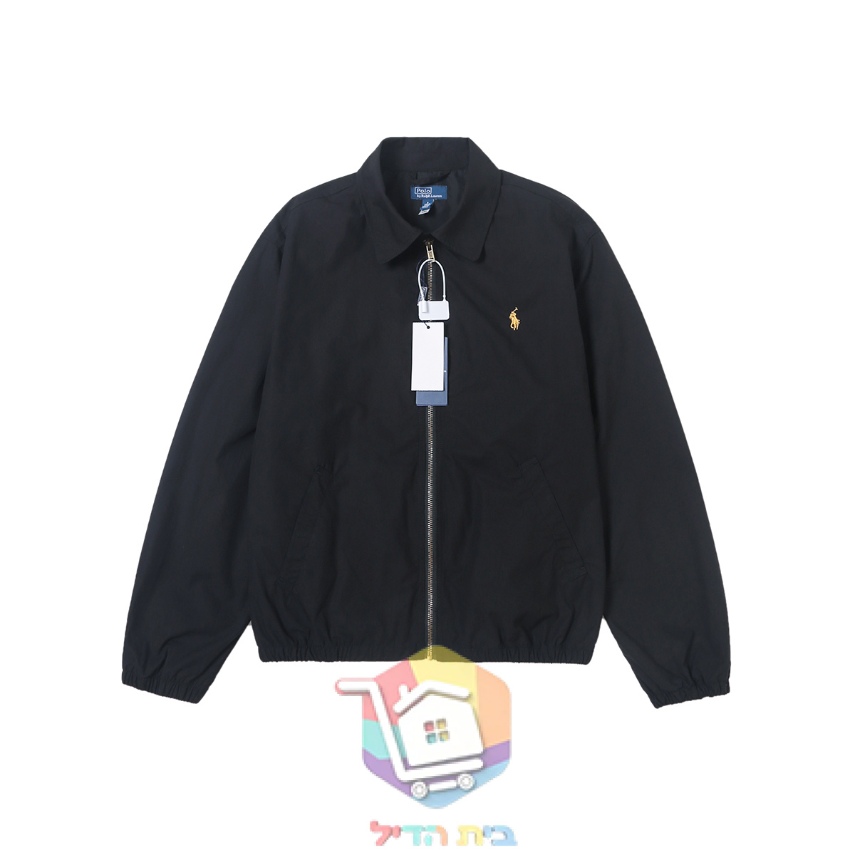 ז'קט Polo Ralph Lauren Bayport מפופלין עם רקמה בגב, שחור