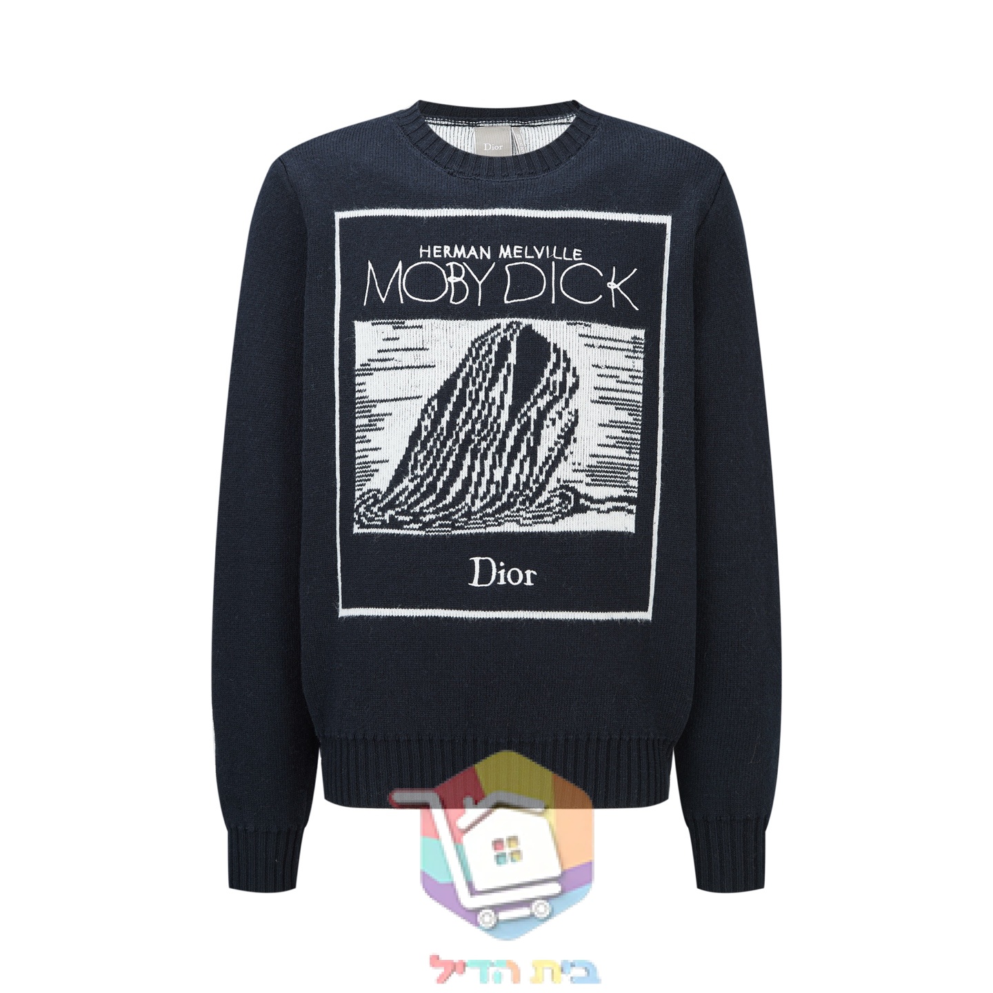 סוודר Dior Book Cover עם כריכת Moby Dick, כחול כהה