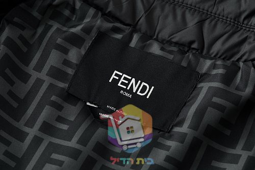 ז'קט מרופד Fendi עם צווארון חולצה, שחור 2