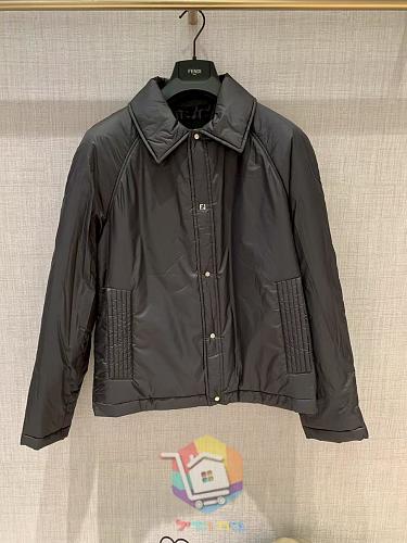 ז'קט מרופד Fendi עם צווארון חולצה, שחור 9