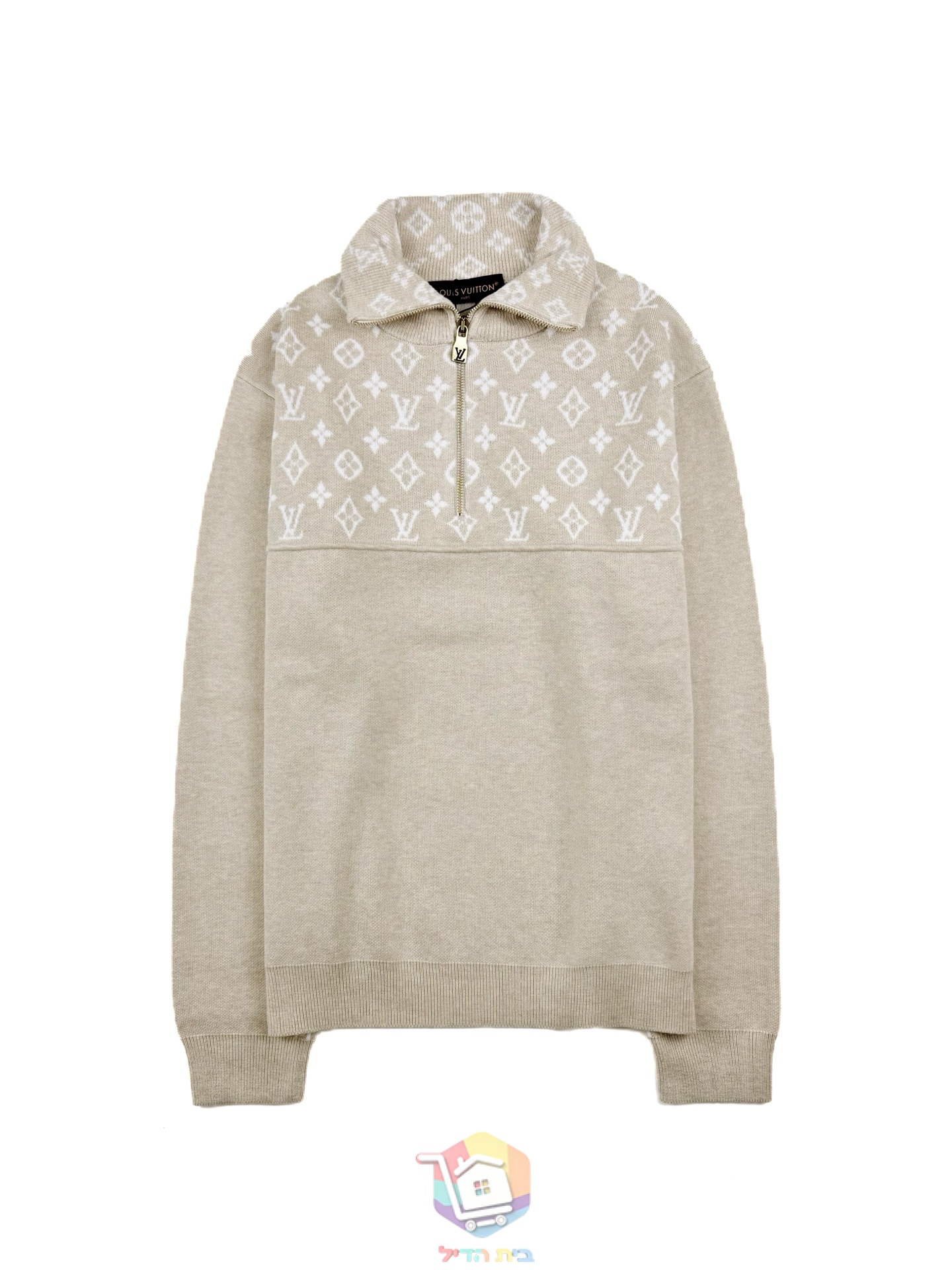Louis Vuitton Ribbed Wool Half-Zip Pullover, Beige