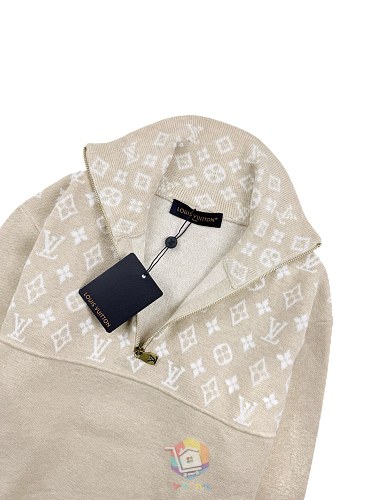 סוודר Louis Vuitton Ribbed Wool Half-Zip Pullover, בז', תמונה 5