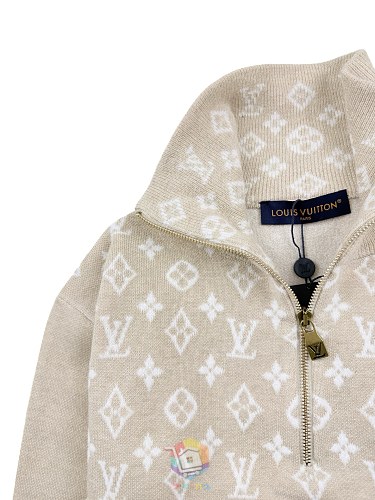 סוודר Louis Vuitton Ribbed Wool Half-Zip Pullover, בז', תמונה 7