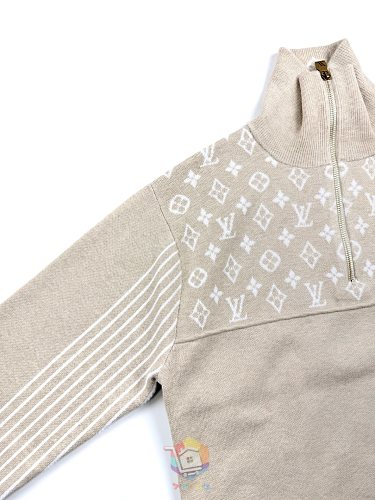 סוודר Louis Vuitton Ribbed Wool Half-Zip Pullover, בז', תמונה 8