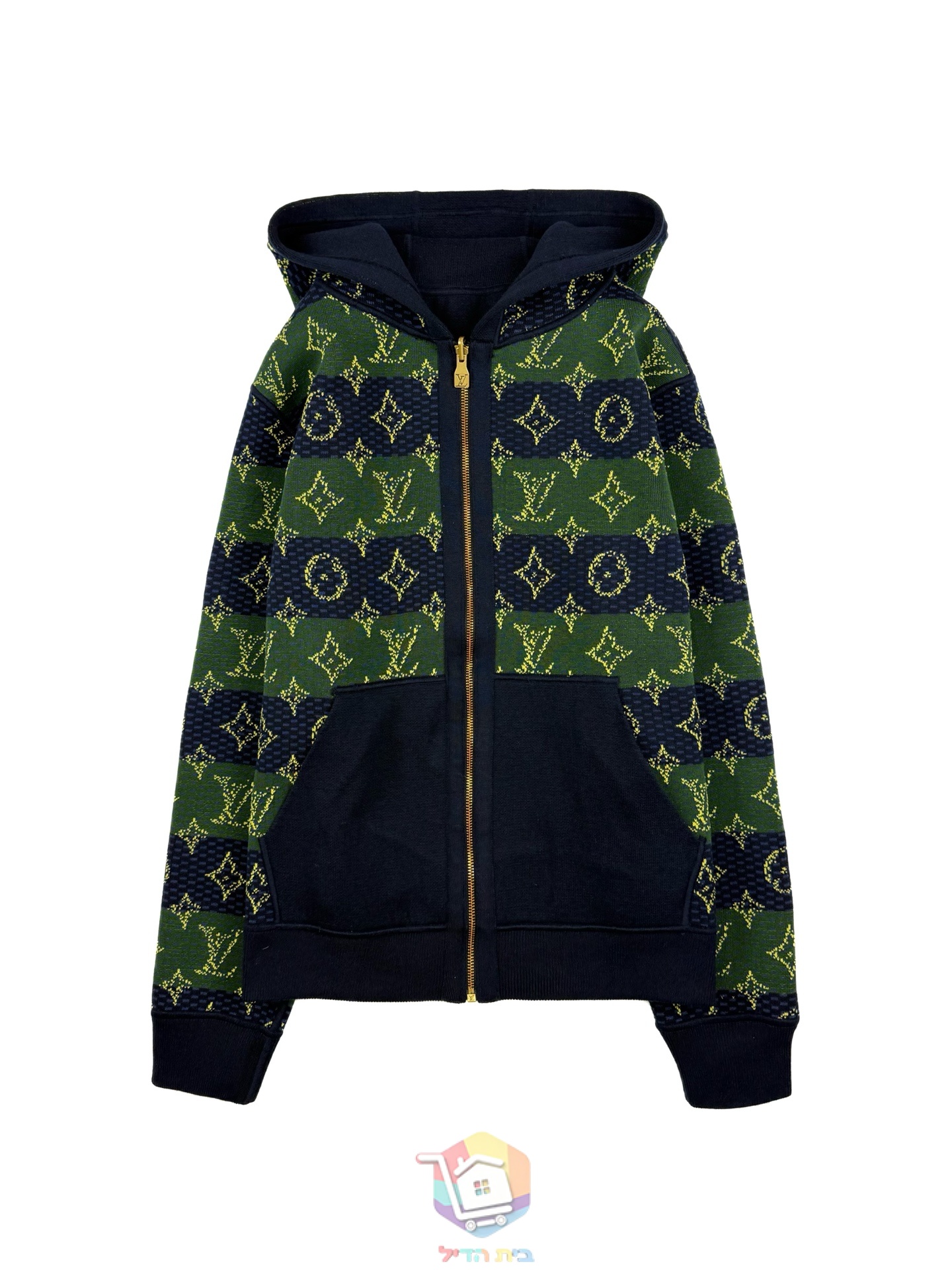 Louis Vuitton Monogram Double Face Reversible Hoodie, Marineblau und Grün