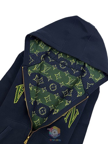 קפוצ'ון דו-צדדי Louis Vuitton Monogram Double Face Reversible Hoodie, כחול כהה וירוק, תמונה 5