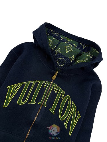 קפוצ'ון דו-צדדי Louis Vuitton Monogram Double Face Reversible Hoodie, כחול כהה וירוק, תמונה 6