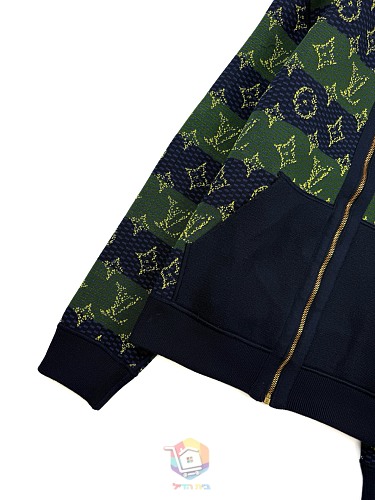 קפוצ'ון דו-צדדי Louis Vuitton Monogram Double Face Reversible Hoodie, כחול כהה וירוק, תמונה 17