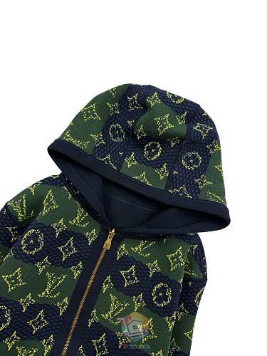 קפוצ'ון דו-צדדי Louis Vuitton Monogram Double Face Reversible Hoodie, כחול כהה וירוק, תמונה 18