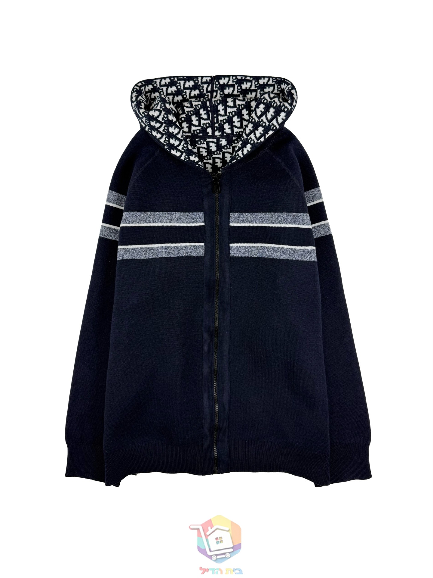 Dior Reversible Zipped Cardigan with Hood, Marineblau oder Grau