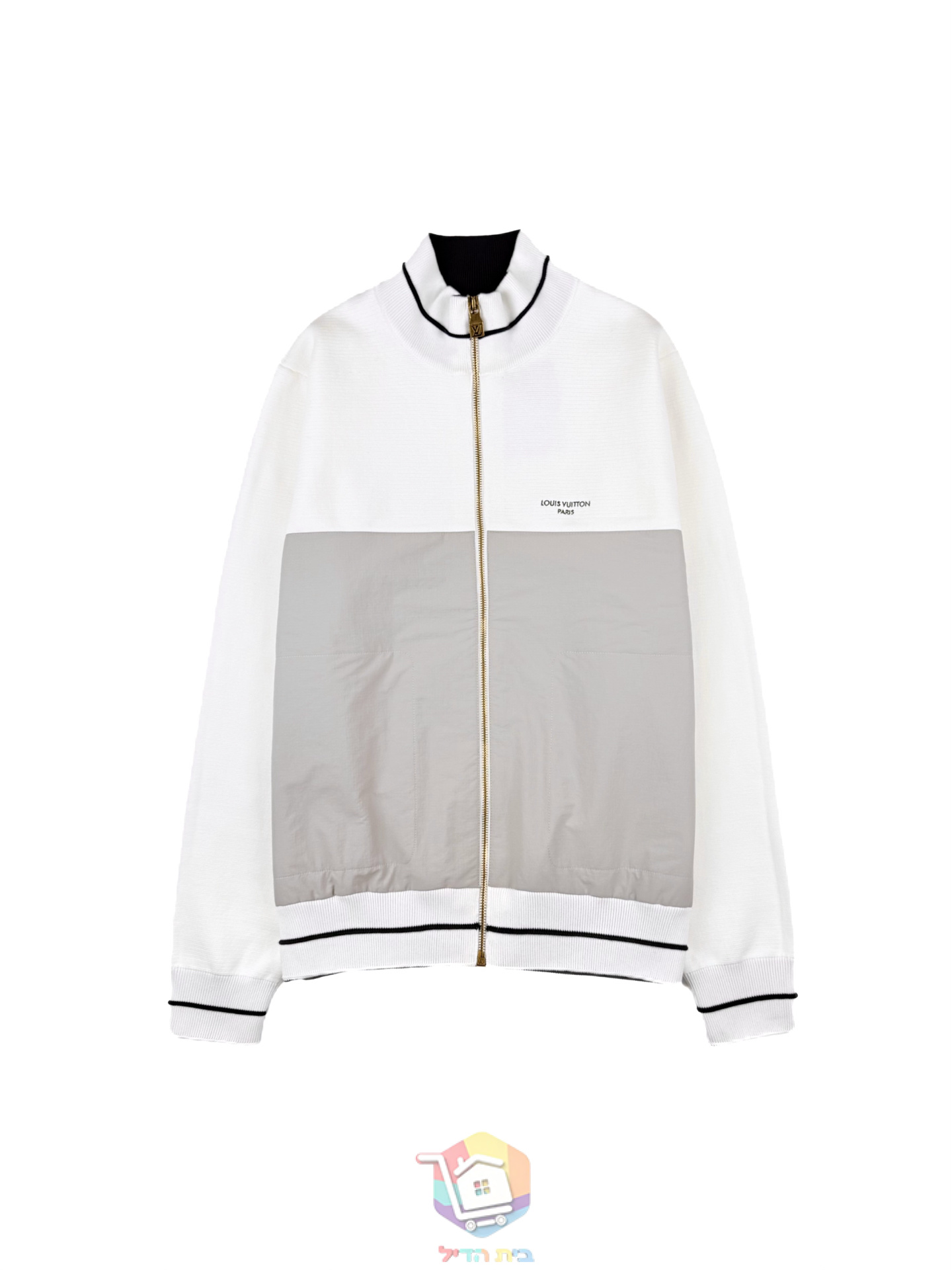 جاكيت رياضي Louis Vuitton Hybrid Knit Track Top، أبيض ورمادي