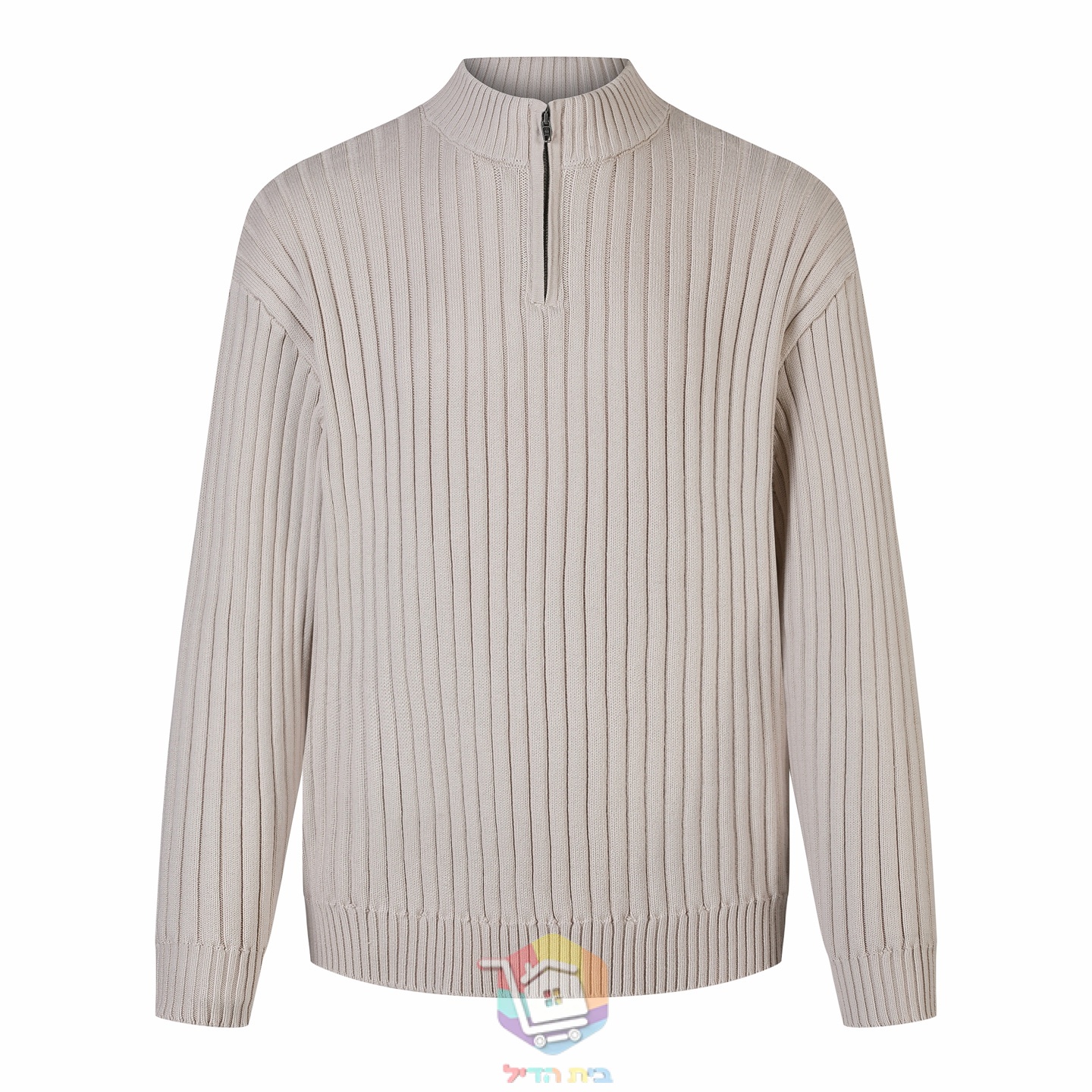 Balenciaga Rippstrickpullover mit halbem Reißverschluss und Logo hinten, Creme