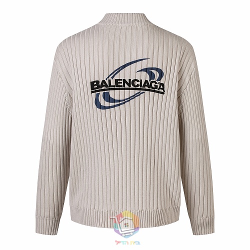 סוודר סריג צלעות Balenciaga עם חצי רוכסן ולוגו בגב, שמנת, תמונה 15