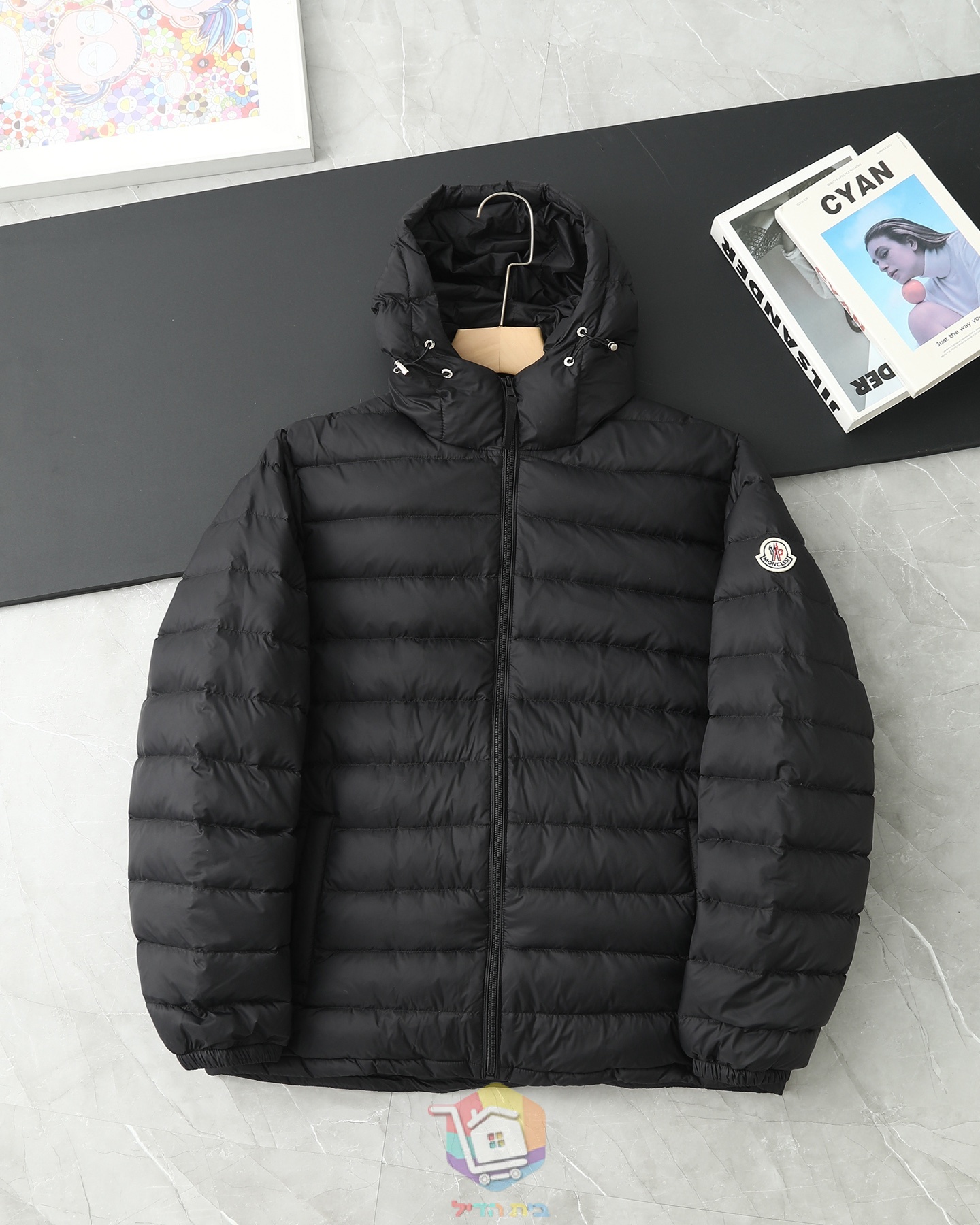 سترة ريش Moncler Galion بقلنسوة، أسود