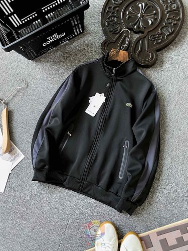 חליפת טרנינג Lacoste, ז'קט רוכסן ומכנסיים עם פס בצד, אפור, אדום או שחור, תמונה 4