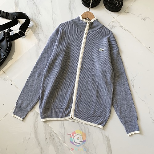 קרדיגן סרוג עם רוכסן Lacoste ופסים מנוגדים, שחור, אפור כחלחל או שמנת, תמונה 4