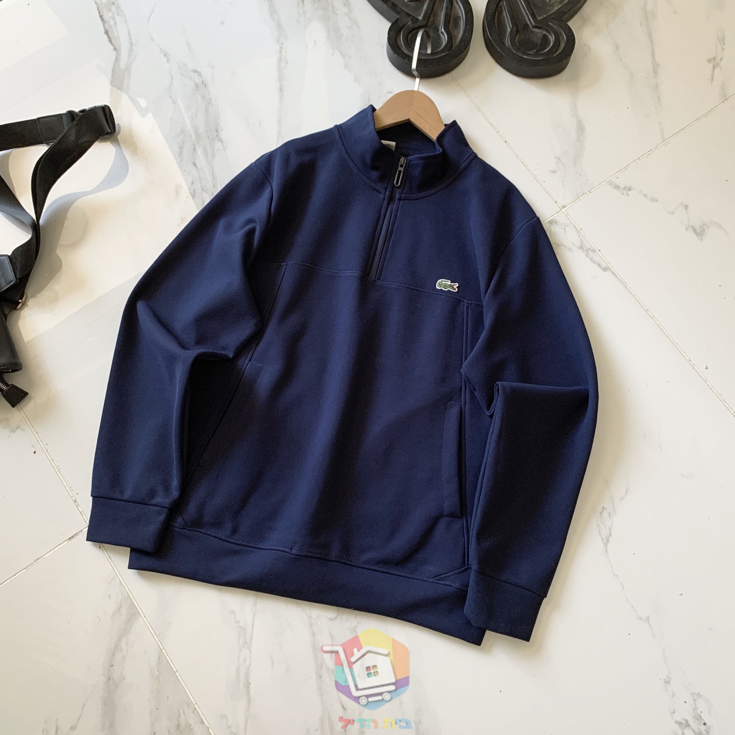 Lacoste Sweatshirt mit kurzem Reißverschluss und Stehkragen, Marineblau, Schwarz oder Creme