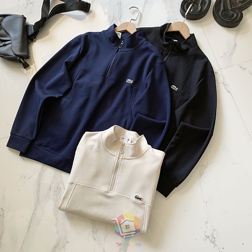 סווטשירט רבע רוכסן Lacoste עם צווארון עומד, כחול כהה, שחור או שמנת, תמונה 5