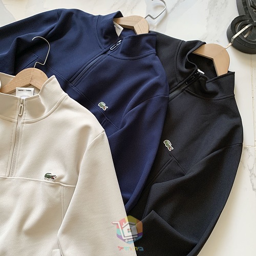 סווטשירט רבע רוכסן Lacoste עם צווארון עומד, כחול כהה, שחור או שמנת, תמונה 6
