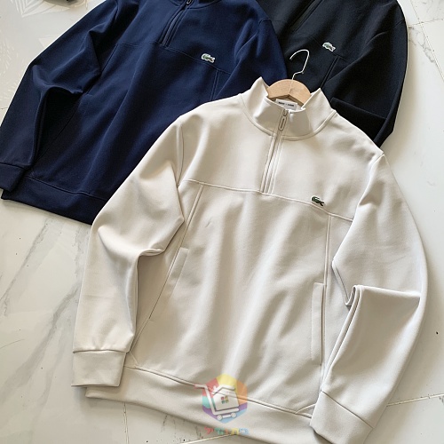 סווטשירט רבע רוכסן Lacoste עם צווארון עומד, כחול כהה, שחור או שמנת, תמונה 7