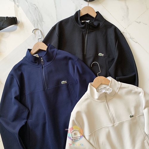 סווטשירט רבע רוכסן Lacoste עם צווארון עומד, כחול כהה, שחור או שמנת, תמונה 8