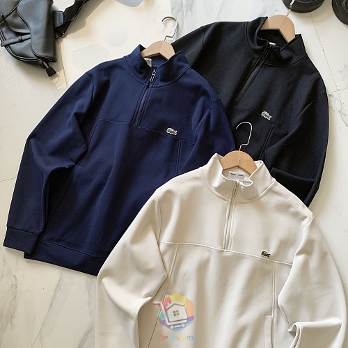 סווטשירט רבע רוכסן Lacoste עם צווארון עומד, כחול כהה, שחור או שמנת, תמונה 9