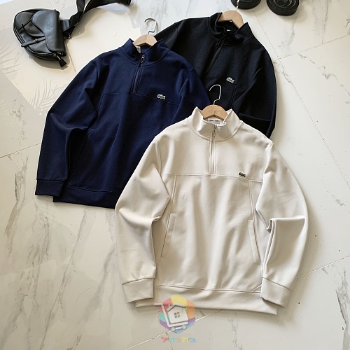סווטשירט רבע רוכסן Lacoste עם צווארון עומד, כחול כהה, שחור או שמנת, תמונה 11