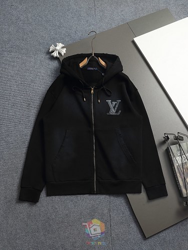 קפוצ'ון רוכסן Louis Vuitton עם לוגו גדול בחזית, אפור או שחור, תמונה 15