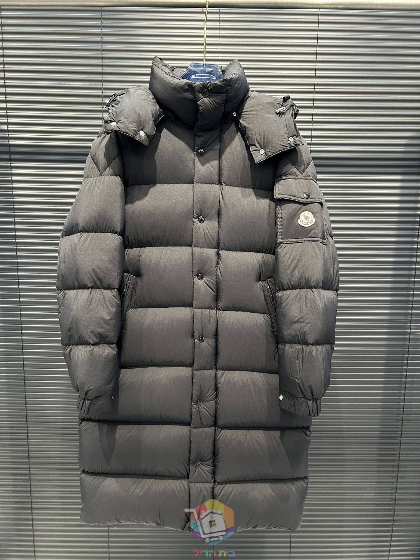 Moncler Hanoverian lange Daunenjacke mit abnehmbarer Kapuze, Schwarz