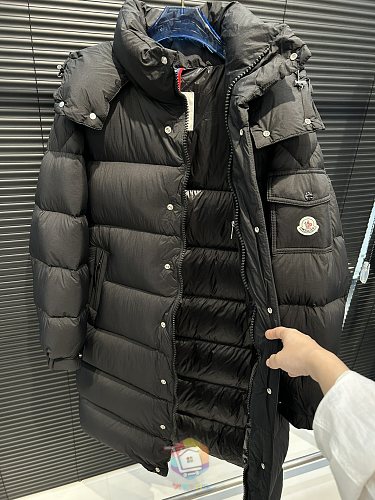 מעיל פוך ארוך Moncler Hanoverian עם קפוצ'ון נשלף, שחור, תמונה 7