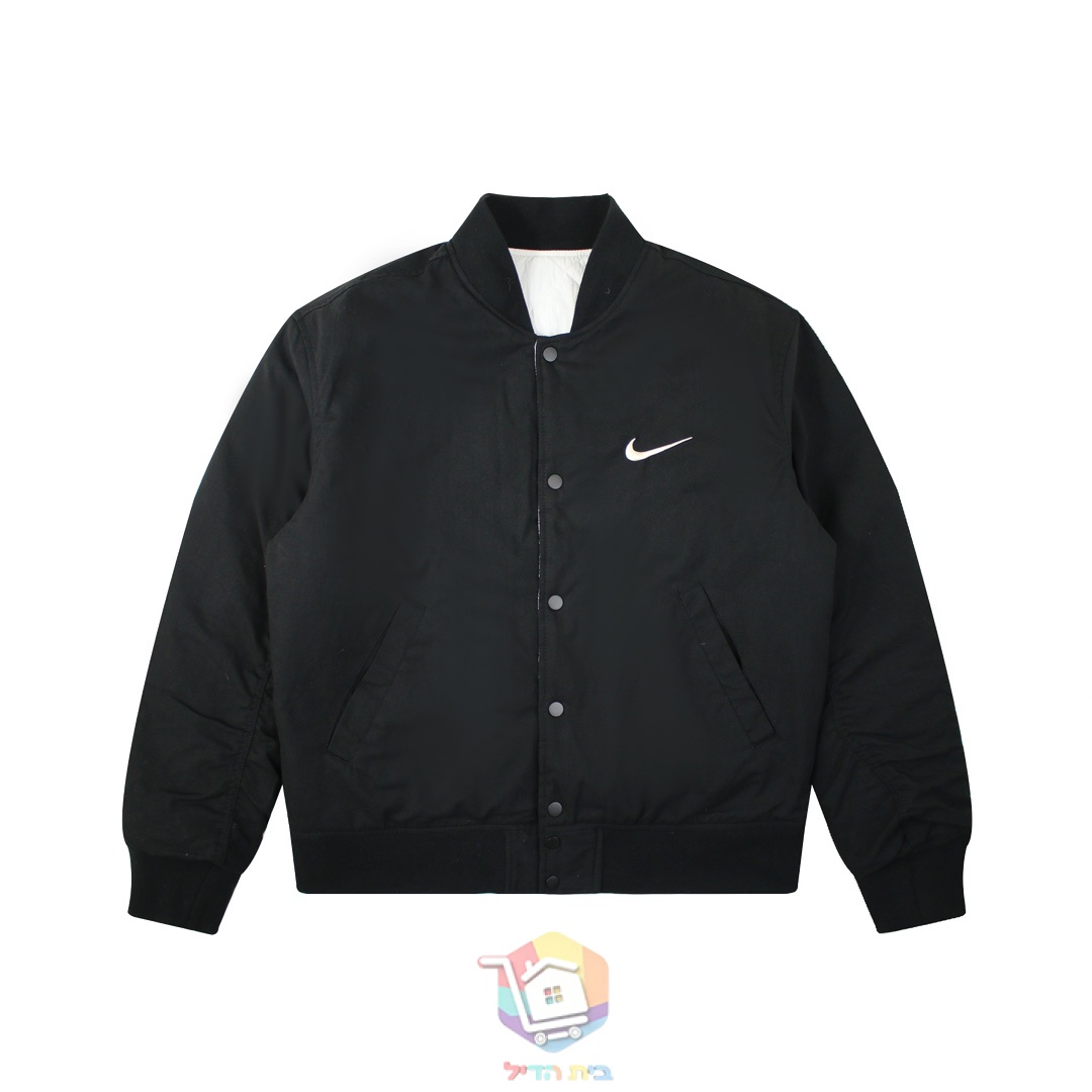Nike x Stüssy Reversible Varsity Jacke, Schwarz und Sail oder Oliv und Orange